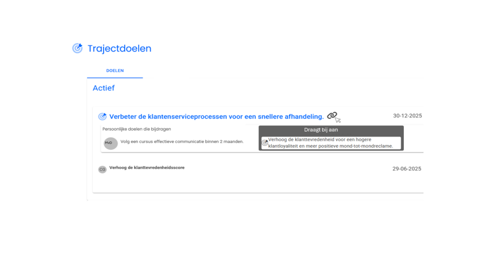 Schermafbeelding van trajectdoelen in CareerTracker
